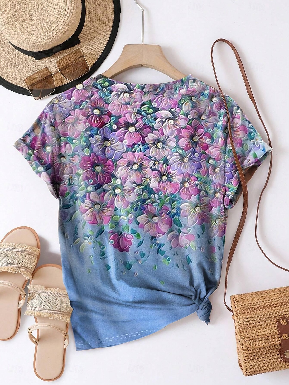 Women's T Shirt Floral Casual Short Sleeve Round Neck Regular Tops Daily Print Pink Blue Green Summer 2025 - $19.99 –P3