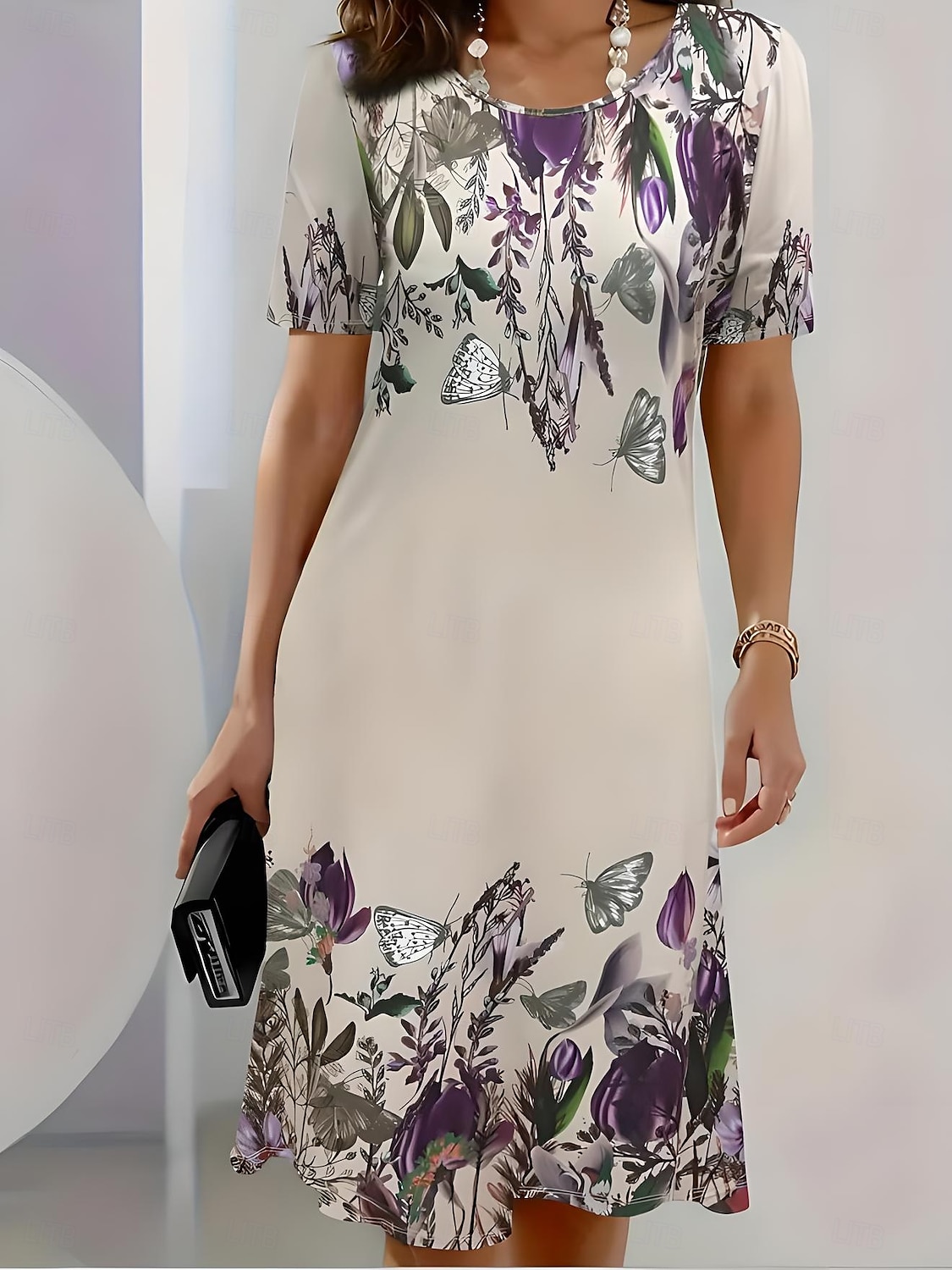 Damskie Sukienka midi Codzienne sukienki Sukienka t-shirtowa Sukienka letnia Letnie sukienki Elegancja Urlop Tropikalny Urlop Święto Randka Luźna Kwiaty Krótki rękaw Półgolf Khaki Lato 2025 - AU $57.59 –P1