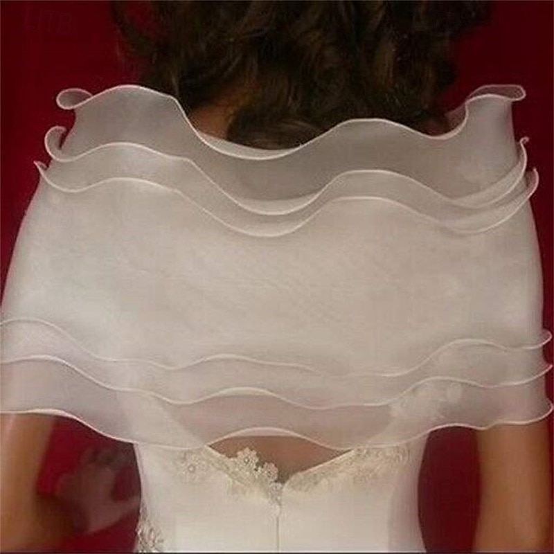 châle de mariage blanc élégant fleur multicouche tulle châle enveloppe de mariage mousseline de soie de mariée, 90 cm de 2025 ? $19.99 –P4