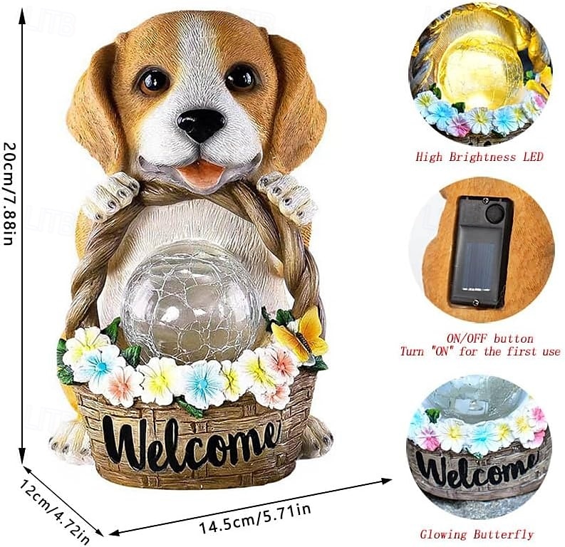 Solar-Powered Dog Statue Light with Retro LED Lantern - Outdoor Garden Decor for Patio, Porch, Balcony, Holiday Decoration 2025 - $42.99 –P13