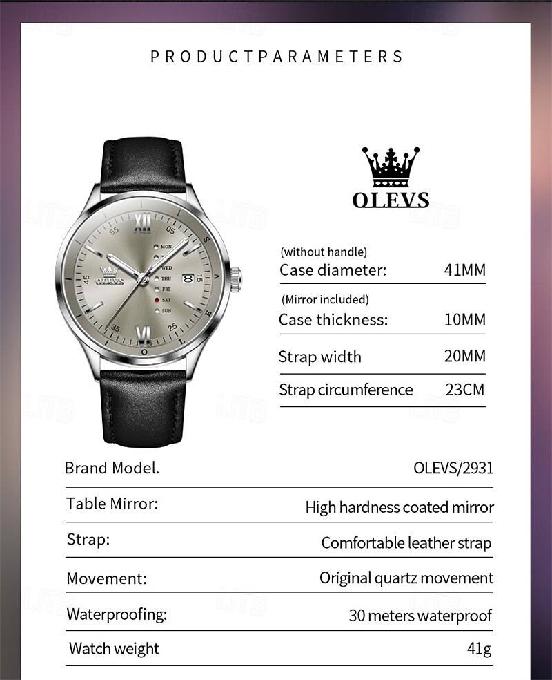 Новые бизнес-часы Olevs Brand для мужчин с светящимся календарем отображением недели модными трендами многофункциональными кварцевыми часами водонепроницаемые простые спортивные часы 2025 - $37.99 –P9