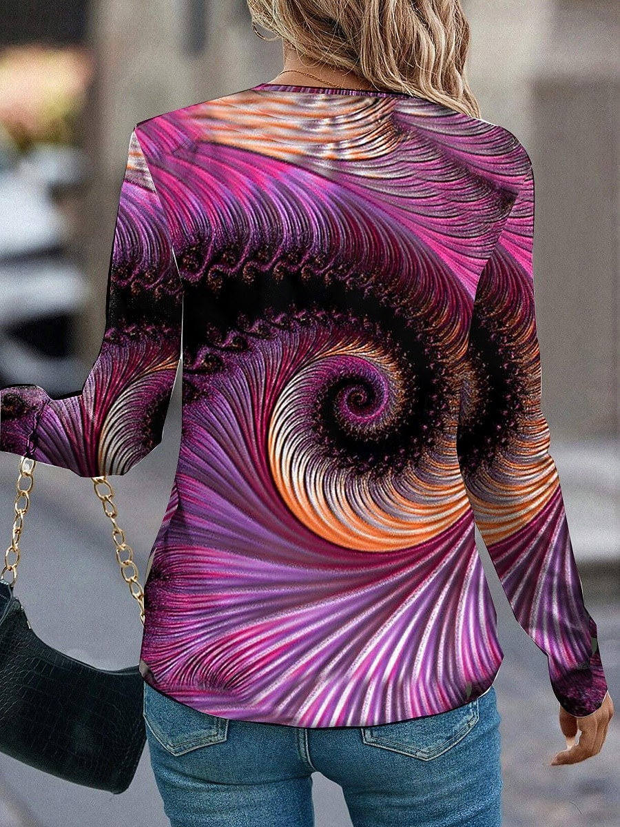 Per donna Maglietta Ombre Casual Manica Lunga Girocollo Top Regolari Quotidiano Stampato Viola Primavera Autunno del 2025 a $22.99 –P3