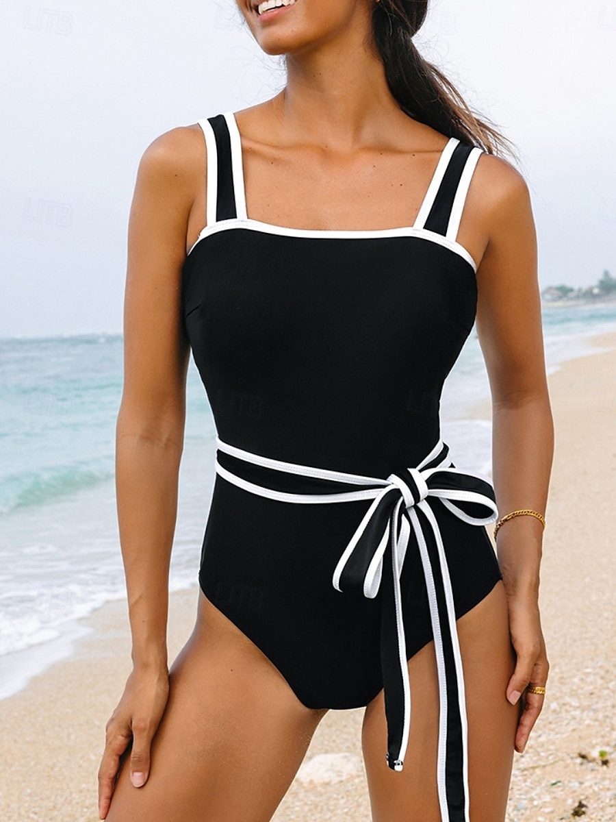 Dam Badkläder En bit Monokini Baddräkt Öppen rygg Magkontroll Hög midja Smal Semester Standkläder Ensfärgat Rund Ärmlös Baddräkter 2025 - $27.99 –P1