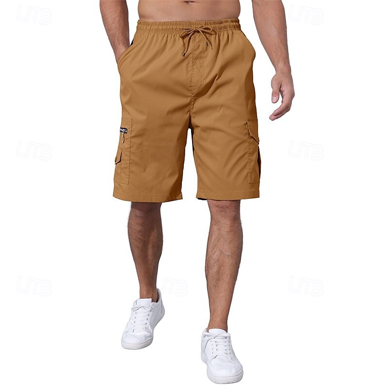 Men's Cargo Shorts Shorts Summer Shorts Drawstring Elastic Waist Multi Pocket Plain Comfort Wearable Knee Length Outdoor Sport Daily Fashion Casual Black Navy Blue 2025 - $20.99 –P17