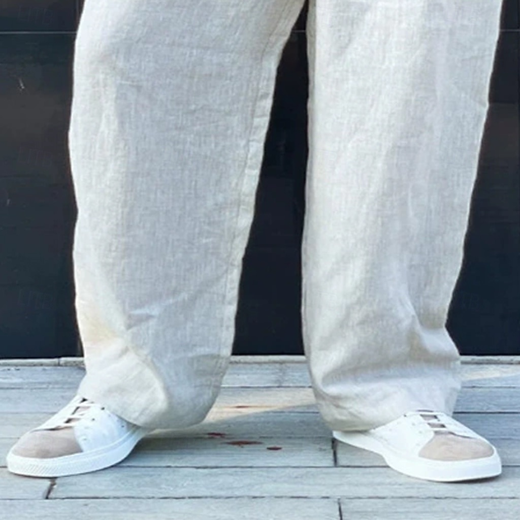 2025年 男性用 リネンパンツ ズボン サマーパンツ プリーツ まっすぐな足 平織り 履き心地よい 高通気性 全長 カジュアル 日常 祝日 旅行度假风 ファッション ブラック カーキ色  コレクション – $25.99 -P3