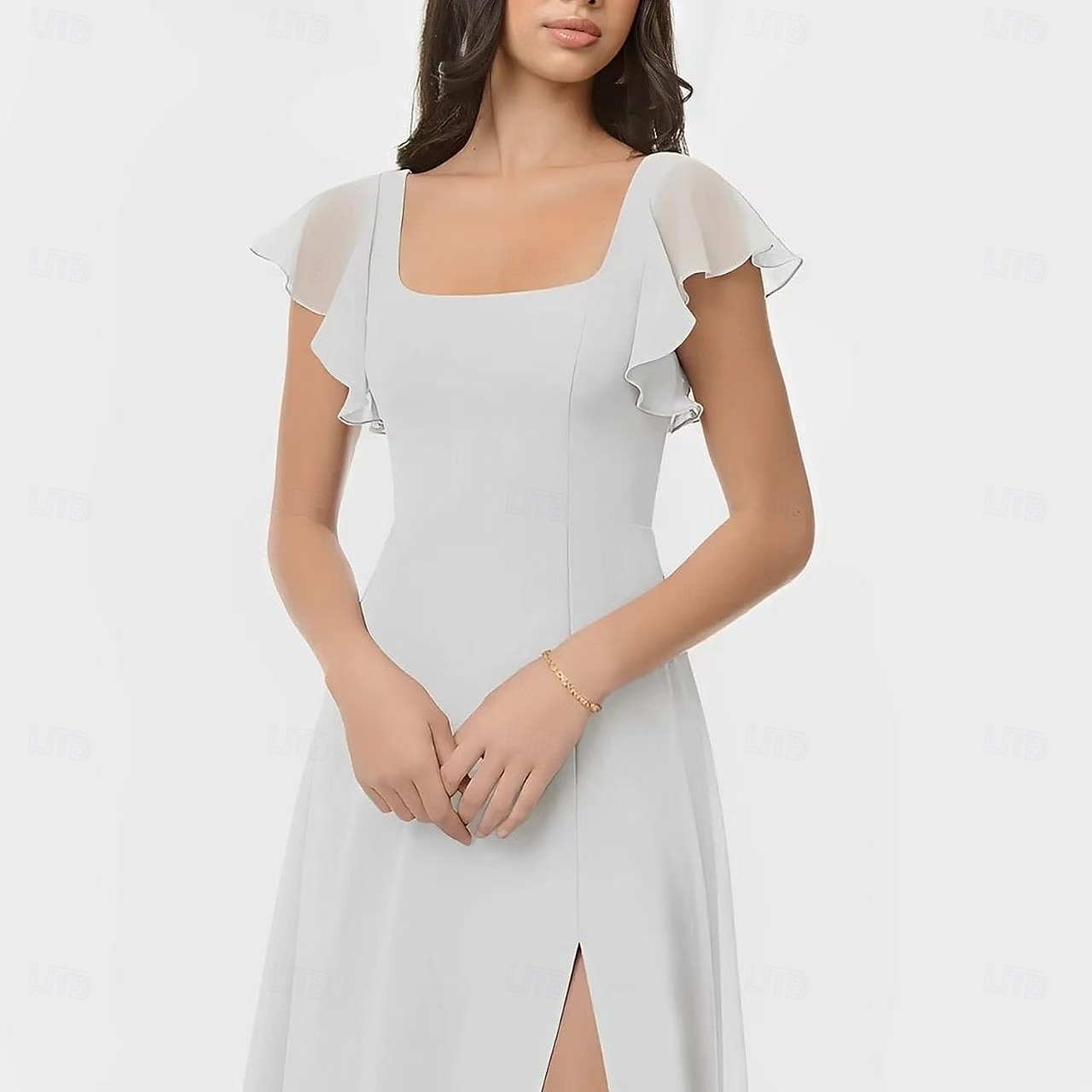 Linha A Vestido de Madrinha Scoop pescoço Manga Curta Elegante Longo Chiffon / Elastano com Fru-Fru / Pregueado / Fenda Frontal 2022 de 2025 por $155.99 –P3