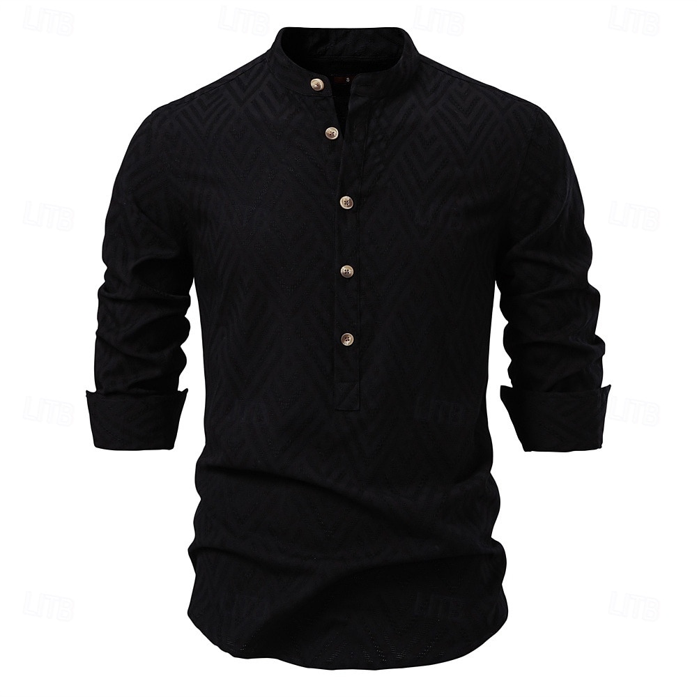 Per uomo Camicia Camicia popover Camicia estiva Maglietta informale Camicia da spiaggia Camicia con bottoni Nero Bianco Albicocca Manica lunga Jacquard Tinta unita / tinta unita A fascia Da mare del 2025 a $37.99 –P11