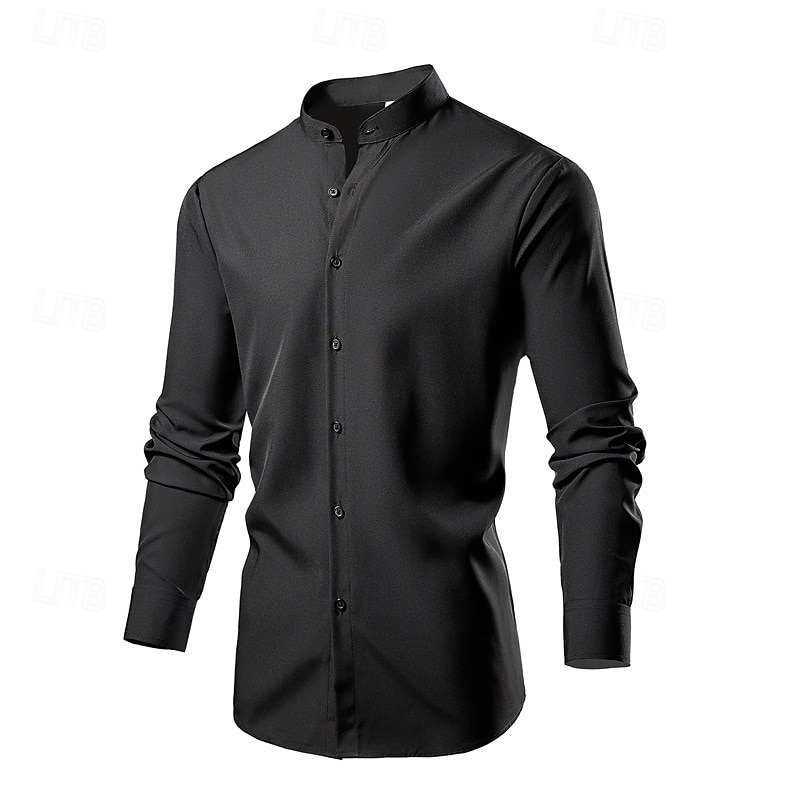 Herren Hemd Sommerhemd Freizeithemd Strandhemd Knopfhemd Schwarz Weiß Grün Langarm Einfach Großvaterkragen Stehkragen Urlaub Hawaiianisch Button-Down Bekleidung Polyester Mode Lässig Bequem 2025 - $25.99 –P5