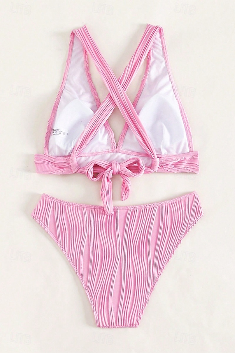 Dam Badkläder Bikini 2 st Kaxig Baddräkt Öppen rygg Smal Semester Standkläder Ensfärgat V-hals Ärmlös Baddräkter 2025 - $23.99 –P6