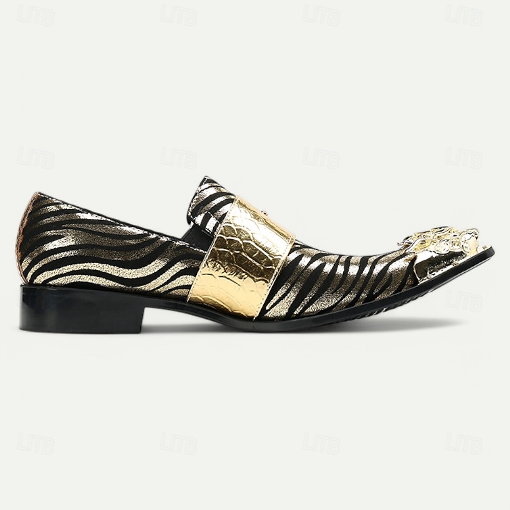Ποιοτικά Δερμάτινα Loafers για Άνδρες με Χρυσή Μύτη Τολμηρό Σχέδιο Ζέβρας και Διπλή Αγκράφα–Μοδάτα Άνετα Παπούτσια για Επίσημες και Μοντέρνες Περίστασεις 2025 - $119.99 –P7