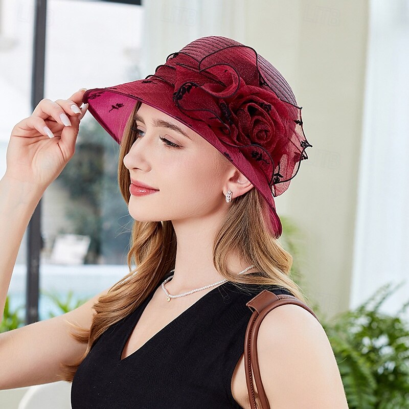 Hatter organza Bøttehatt Bryllup Te Fest cocktail Elegant Årgang søt stil Med Tyll Hodeplagg Hodeplagg 2025 - $17.49 –P5