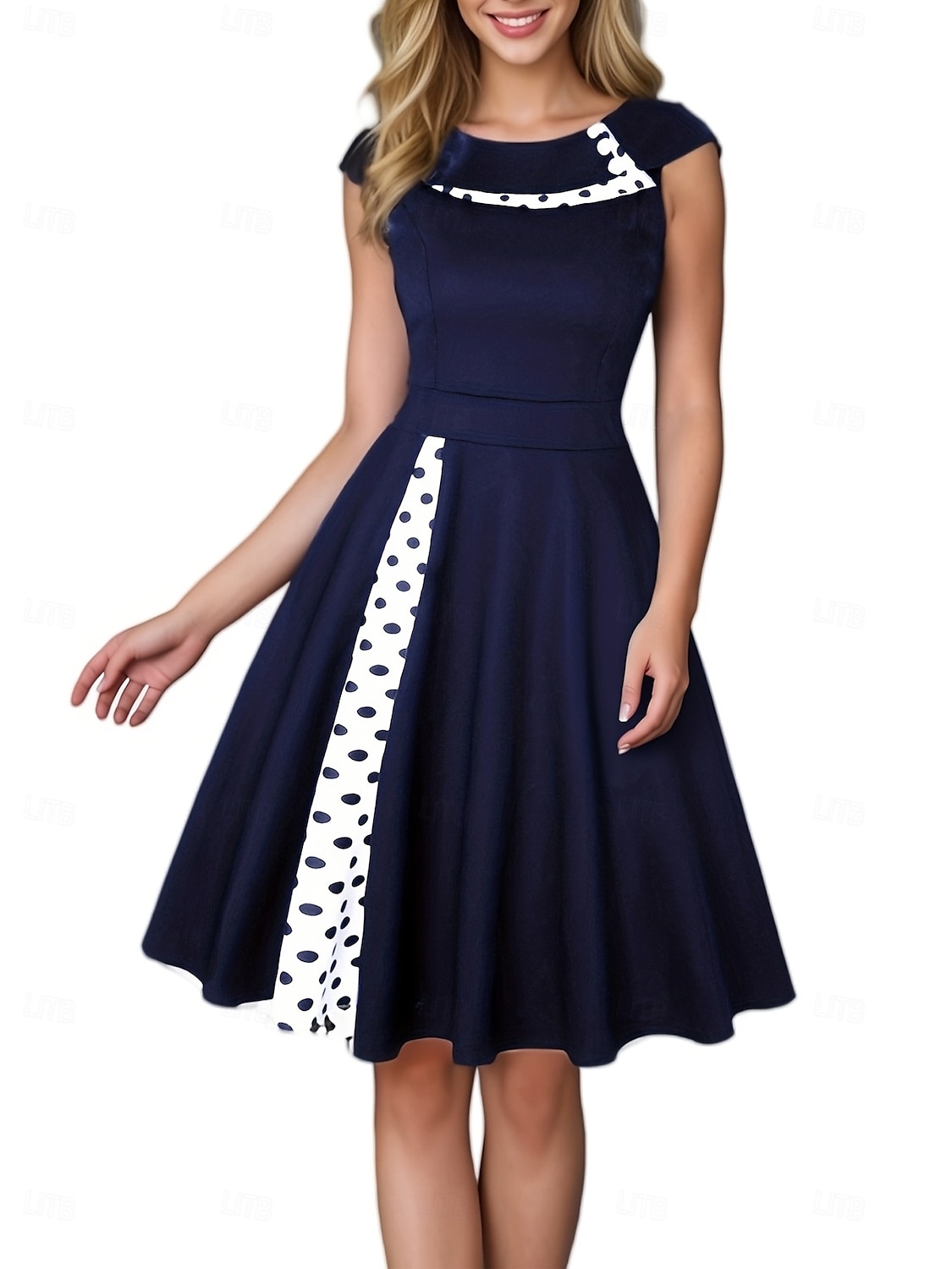 Mujer Vestido Midi Vestido vintage Elegante Ajuste regular Sin Mangas Cuello Barco Negro Rojo Azul Marino Verano Primavera 2025 - zł108.99 –P1