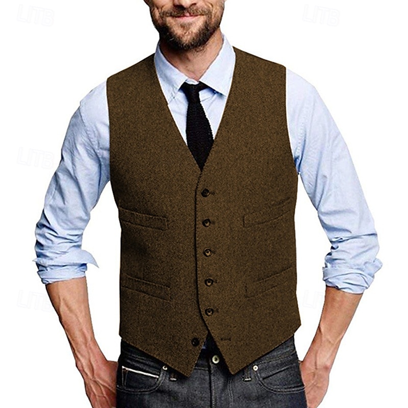 Ανδρικά Veste Γιλέκο Gilet Διακοπές Καθημερινά Γαμήλιο Πάρτι Ημερομηνία Μοντέρνα Καθημερινό Άνοιξη Φθινόπωρο Κουμπιά Τσέπη Πολυεστέρας Άνετο Σκέτο Μονόπετο Ενός Κουμπιού Λαιμόκοψη V Κανονικό 2025 - $37.99 –P12