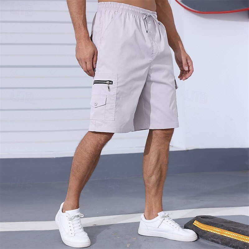 Men's Cargo Shorts Shorts Summer Shorts Drawstring Elastic Waist Multi Pocket Plain Comfort Wearable Knee Length Outdoor Sport Daily Fashion Casual Black Navy Blue 2025 - $20.99 –P15