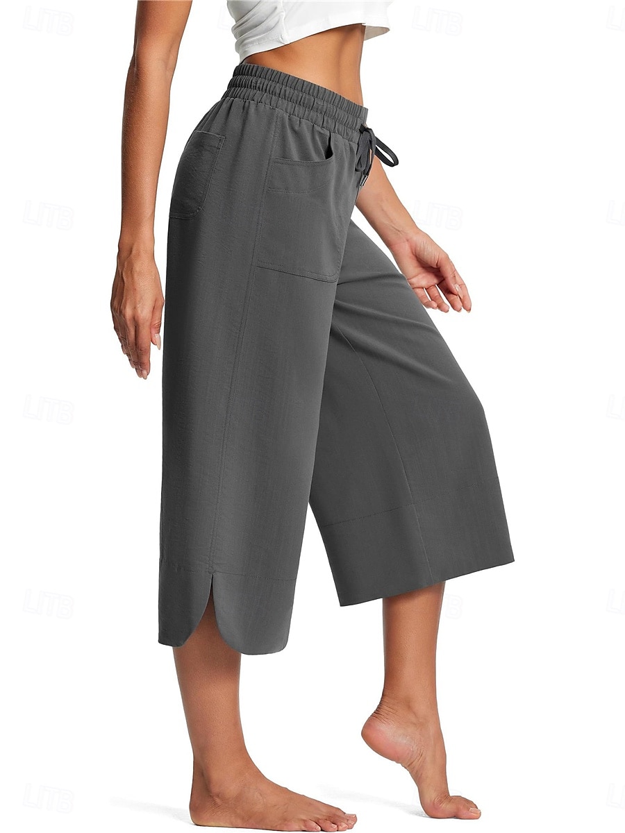 Women's Wide Leg Chinos Fashion Streetwear Calf-Length High Waist Plain Pocket Elastic Waistband Comfy Soft Comfortable Micro-elastic Outdoor Street Navy-blue Army Green Black Blue Summer Spring 2025 - $24.99 –P10