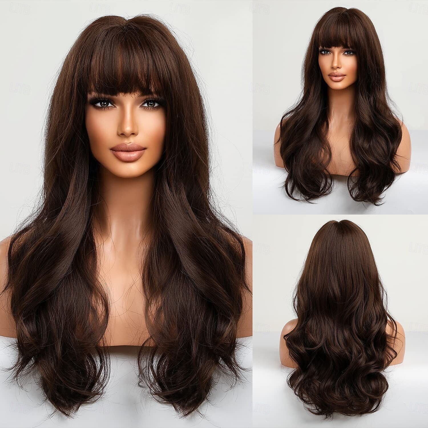 Long Brown Wig with Bangs Wave Curly Wigs for Women Heat Resistant Natural Synthetic Wig for Daily Use 2026 - $28.99 –P4