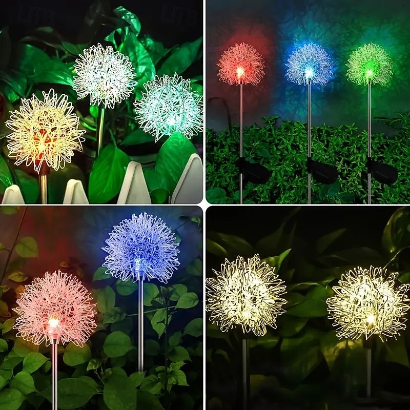 2pcs Outdoor Solar Dandelion Aluminum Ball Garden Light LED Landscape Light No Wiring Required for Courtyard Pathway Terrace Flower Bed Camping Holiday Party Decoration 2025 - $32.99 –P12
