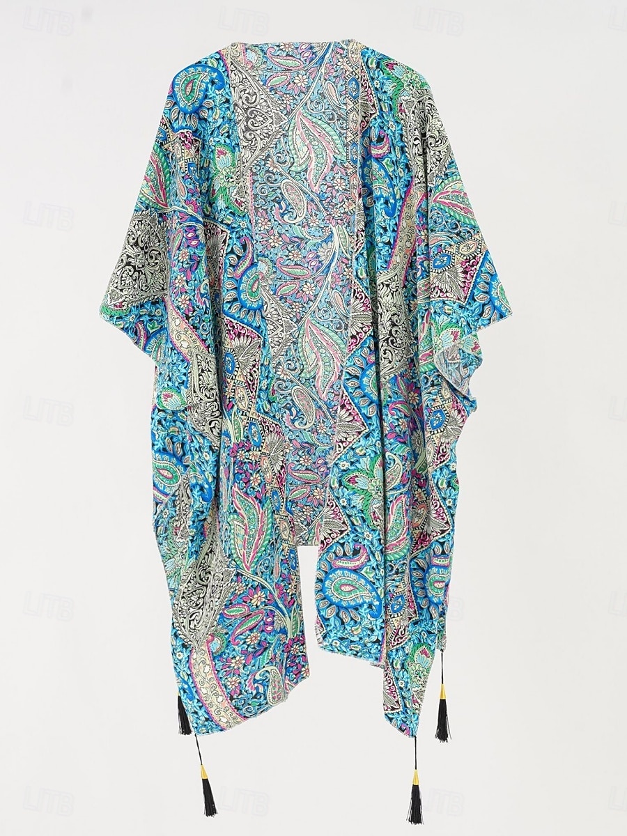 Damers baddräkter cover up baddräkt knappar semester strandkläder paisley v-hals långärmad baddräkter 2025 - $16.99 –P11