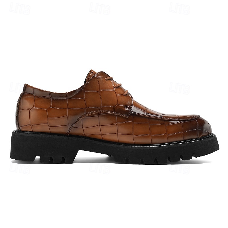sapatos derby marrom masculino - couro sintético com relevo de textura de crocodilo, calçados estilosos e versáteis para homens, ideais para uso casual, no escritório e no dia a dia de 2025 por $46.99 –P6