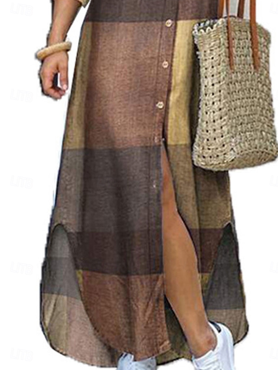 Damen Maxidress blusenkleid Casual kleid Stilvoll Basic Brautkleider schlicht Urlaub Täglich Lockere Passform Graphic Langarm Hemdkragen Wein Rote Blau Khaki Frühling Herbst 2025 - $25.99 –P2