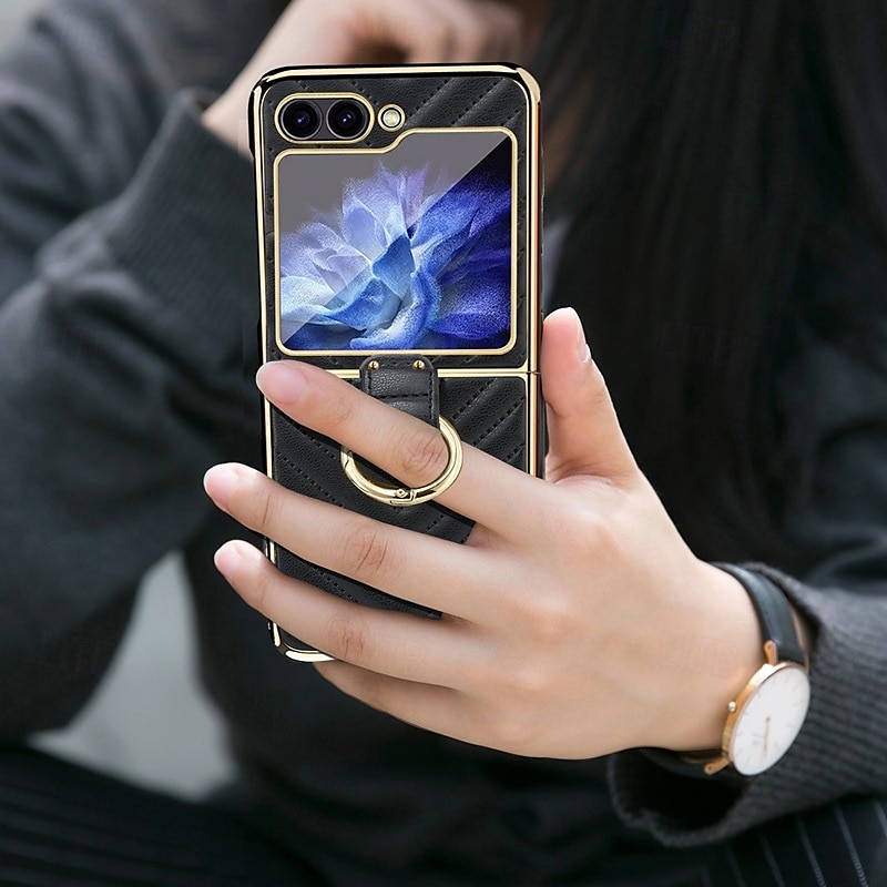 2025年 電話 ケース 用途 サムスンのギャラクシー Zフリップ6 Z Flip 5 Z Flip 4 Z Flip 3 バックカバー バンカーリング 耐衝撃 レトロ風 PUレザー コレクション – $28.99 –P6