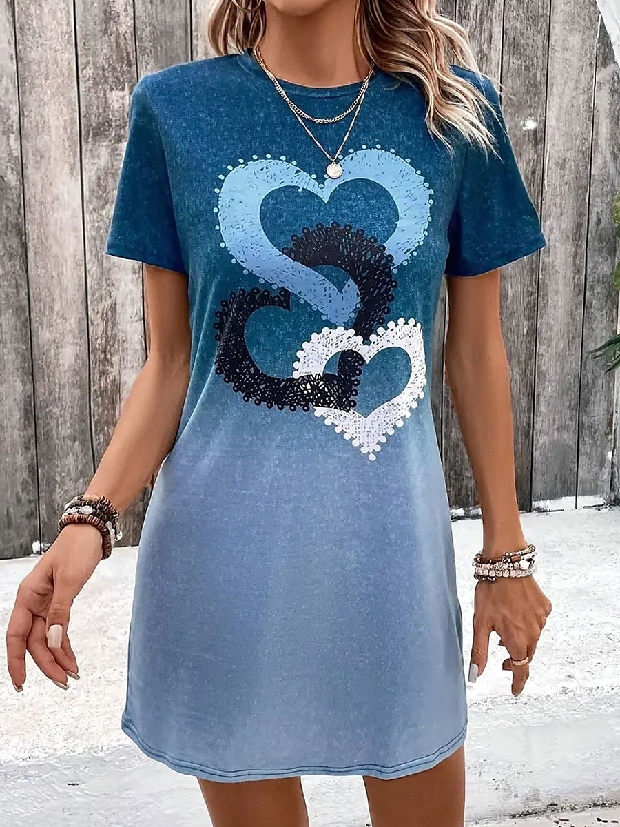 Damskie Sukienka mini Codzienne sukienki Sukienka t-shirtowa Sukienka trapezowa Letnie sukienki Elegancja Elegancki Formalny Urlop Praca Codzienny Regularny Ombre Serce Graficzny Krótki rękaw Półgolf 2025 - $23.99 –P2