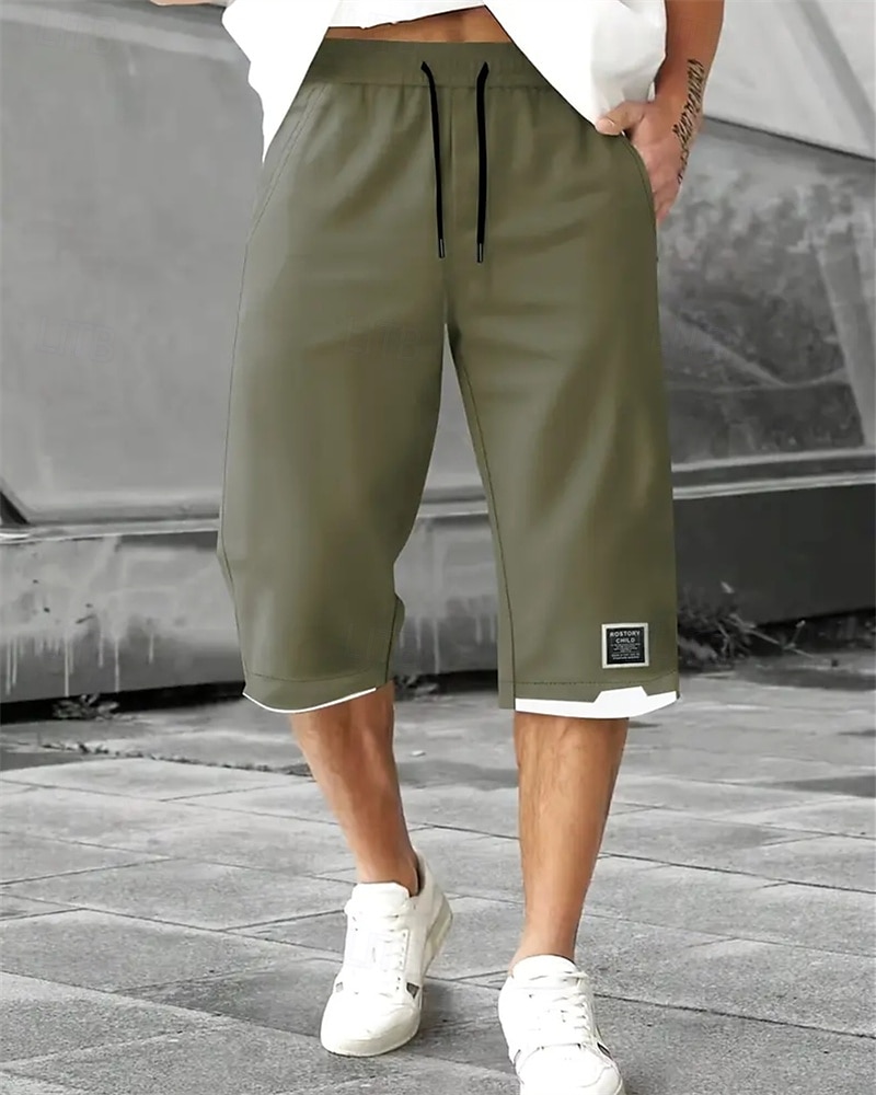 Voor heren Zomer korte broeken Caprishorts Casual korte broek Zak Trekkoord Elastische taille Effen Comfort Ademend Kuitlengte Buiten Vakantie Sport Casual Zwart Leger Groen 2026 - $18.99 –P10