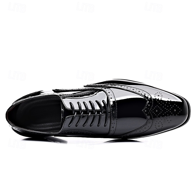 pánské černé lakované boty brogue - klasický formální styl pro podnikání, kancelář a zvláštní příležitosti 2025 - $42.99 –P4