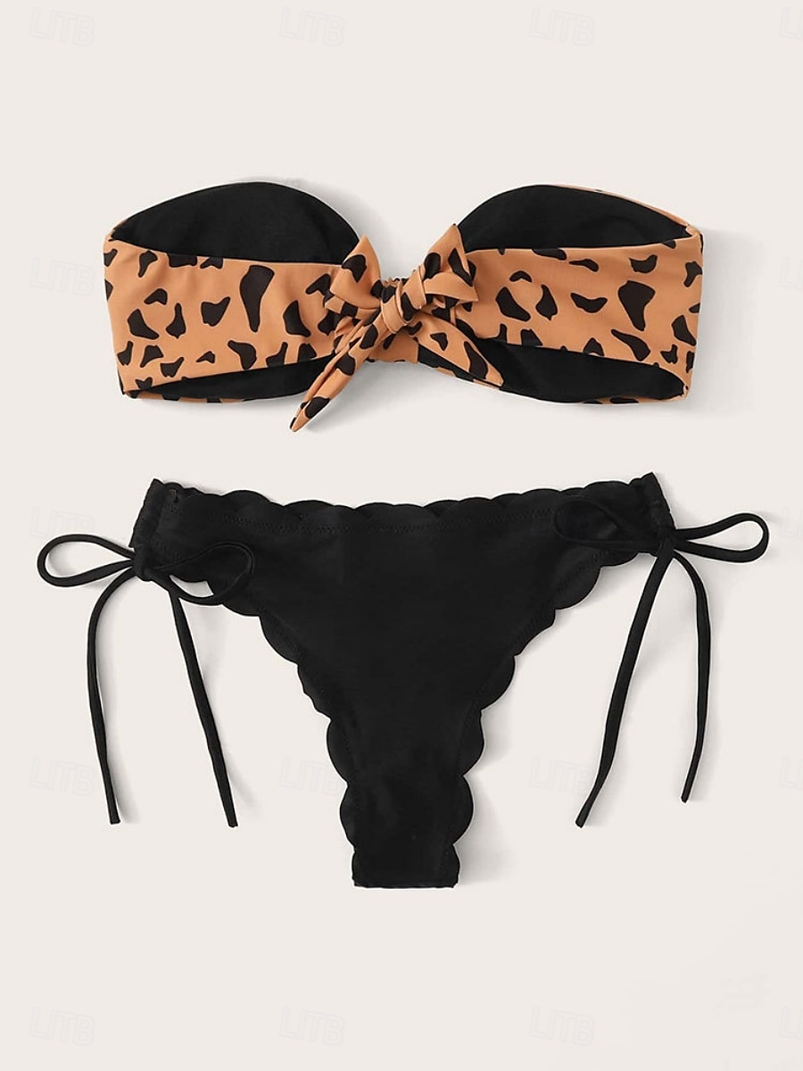 Dames Zwemkleding Bikini 2 stuks String Zwempak Blote rug Slank Vakantie Strand Kleding Luipaard Strapless Mouwloos Badpakken 2025 - $23.99 –P3