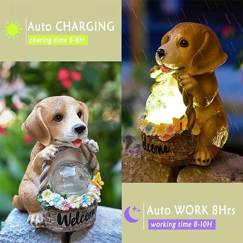 Solar-Powered Dog Statue Light with Retro LED Lantern - Outdoor Garden Decor for Patio, Porch, Balcony, Holiday Decoration 2025 - $42.99 –P9