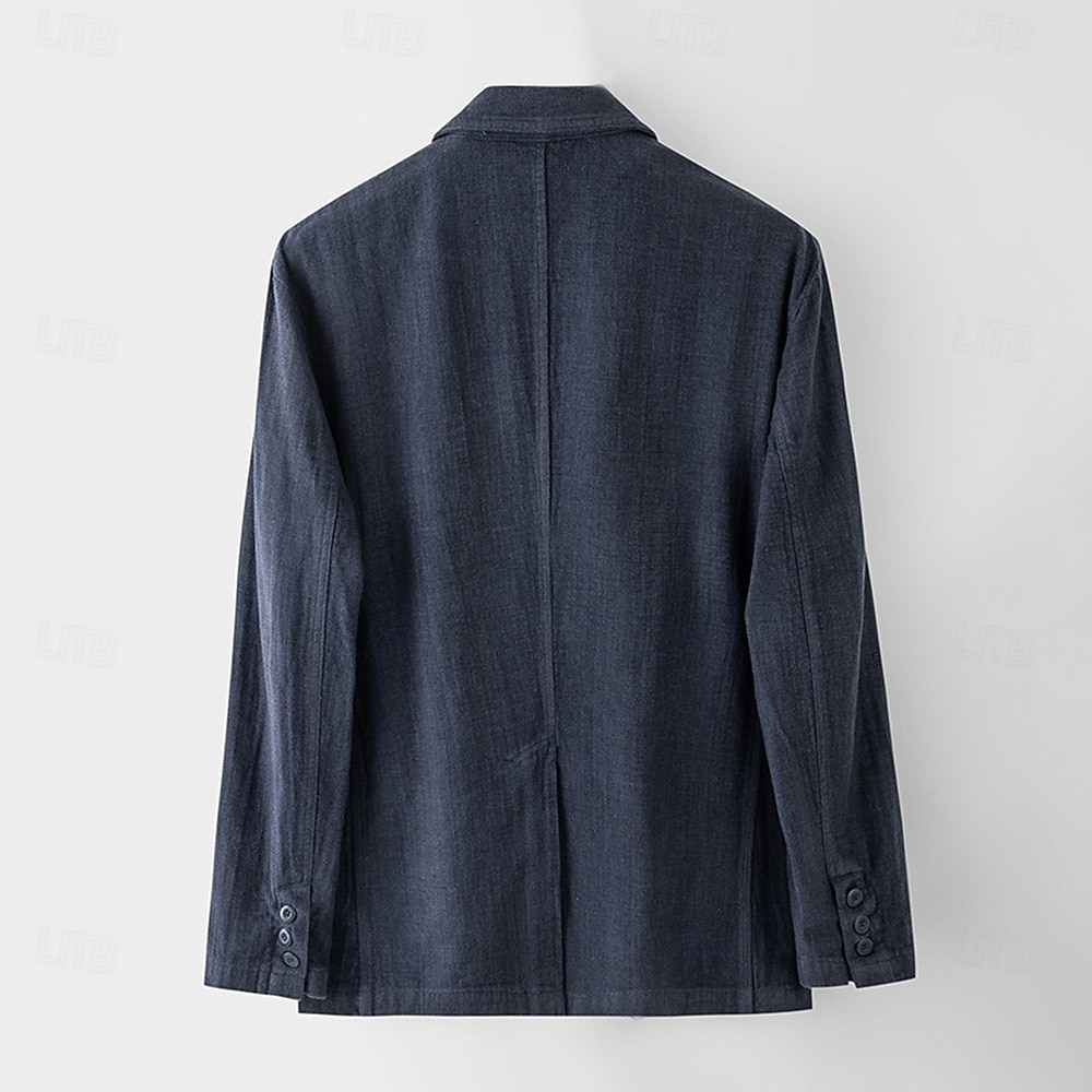 Homme Veste blazer École Formel Mariage Élégant Chaud Printemps Automne Lin Couleur Unie Épaissir Boutonnage simple deux boutons veste Noir bleu marine de 2025 ? $69.99 –P2