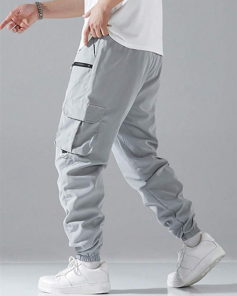 Men's Cargo Pants Joggers Trousers Elastic Waist Multi Pocket Plain Wearable Daily Outdoor Casual Black Light Grey 2026 - $30.99 –P4