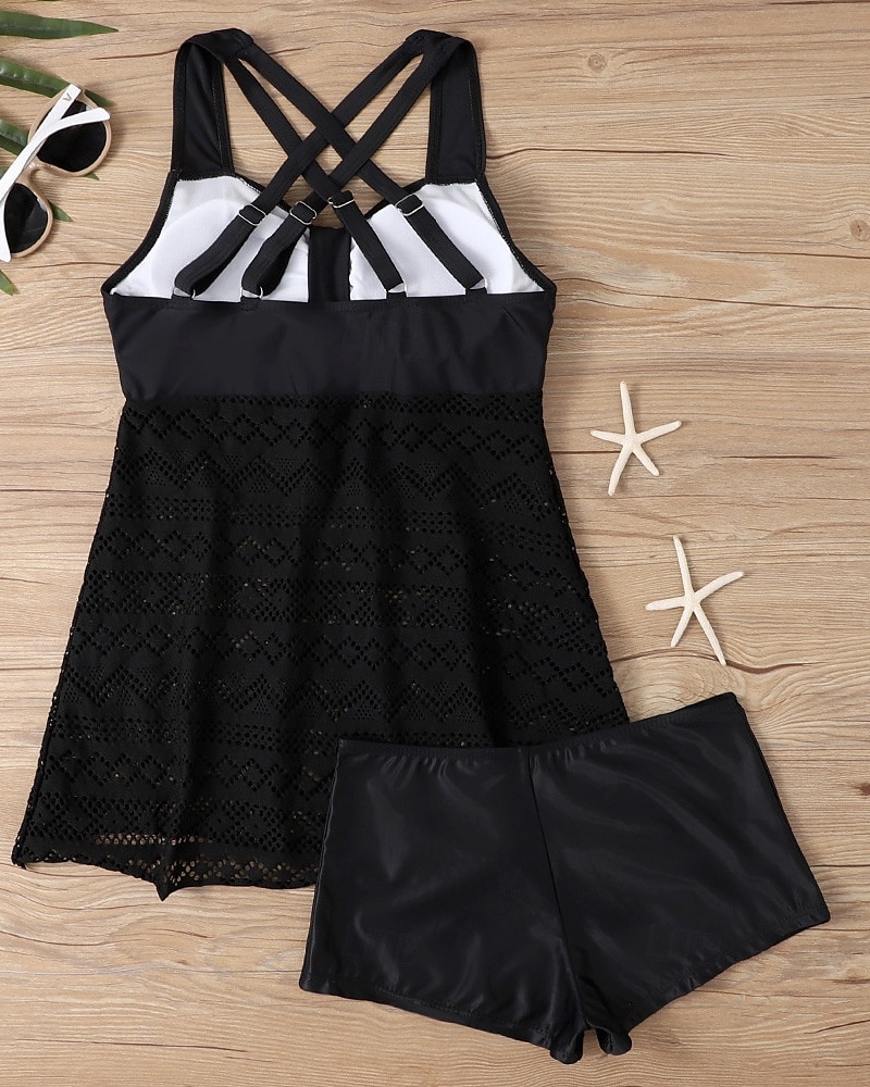 Femme Tankini Maillot De Bain Deux Pièces Dentelle Maillots de Bain Couleur Pleine Maillots de Bain Noir Bleu Ciel Respirable Séchage rapide Poids Léger Sans Manches - Natation Surf Plage Et de 2025 ? $21.59 –P3
