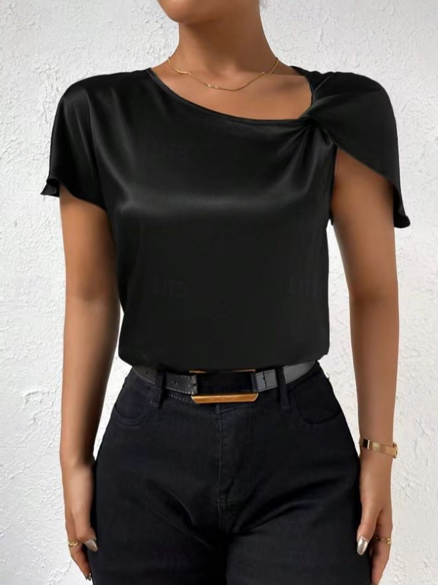 Kvinnes Camisole Tank Top Ensfarget Elegant Stilren Kortermet V U-ring Regular Topper Bryllupsgjest Arbeid Svart Rosa Marineblå Grønn Khaki Sommer Vår 2025 - $19.99 –P20