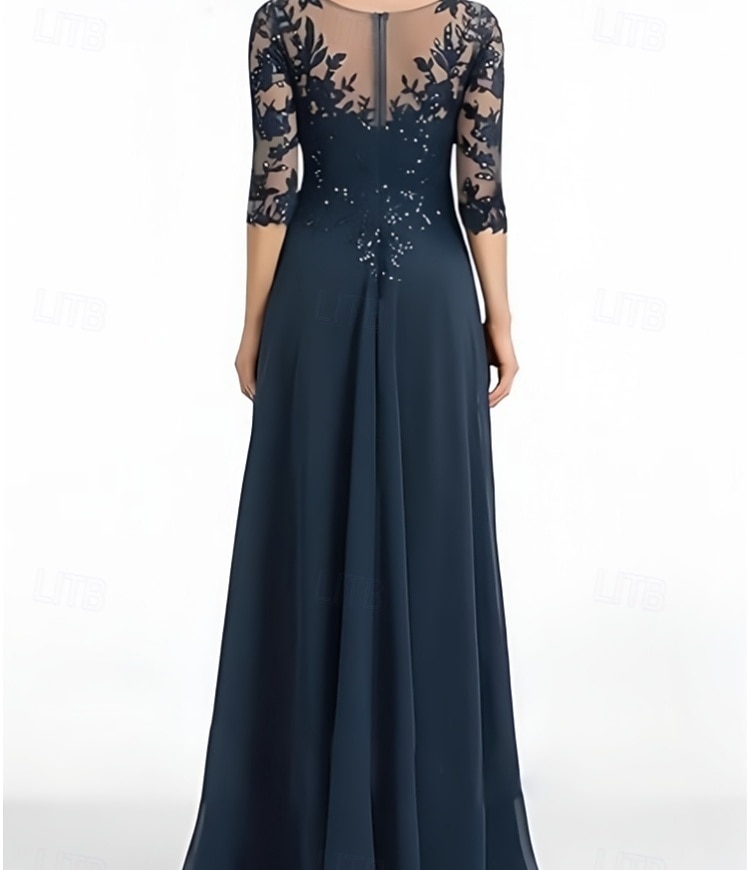 A-Line Mother of the Bride Dress Wedding Guest Elegant V Neck Floor Length Chiffon 3/4 Length Sleeve with Beading Appliques 2025 - $213.99 –P2