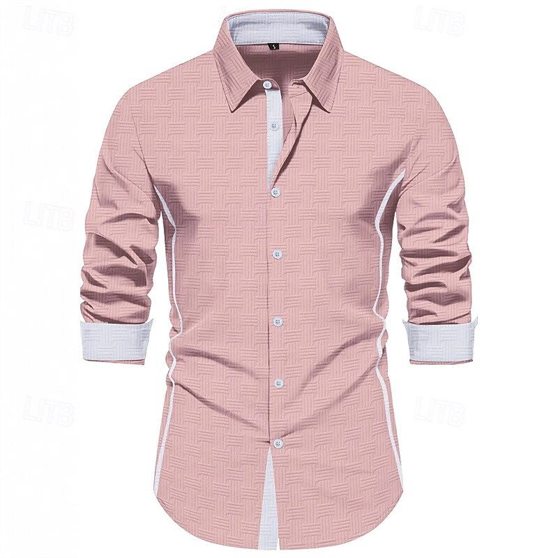 Per uomo Camicia Camicia estiva Maglietta informale Camicia da spiaggia Camicia con bottoni Nero Bianco Rosa Azzurro cielo Beige Manica lunga Color Block Bavero Da mare Hawaiano Jacquard Abbigliamento del 2025 a $25.99 –P5