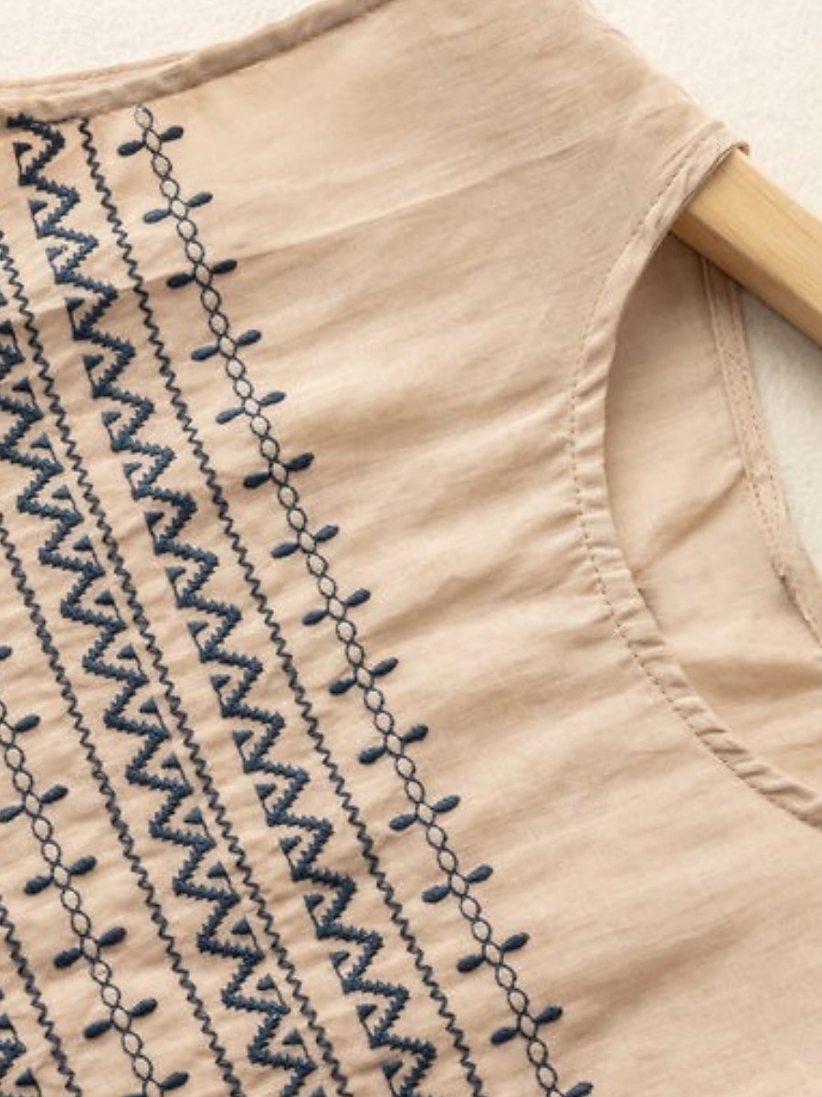 نسائي قميص قمصان قطنية كتان بلوزة كتان قطني صناعي طباعة هندسي أساسي كاجوال بدون كم رقبة عالية مدورة قمصان عادية مناسب للبس اليومي أبيض كاكي رمادي الصيف 2026 - $15.49 –P6