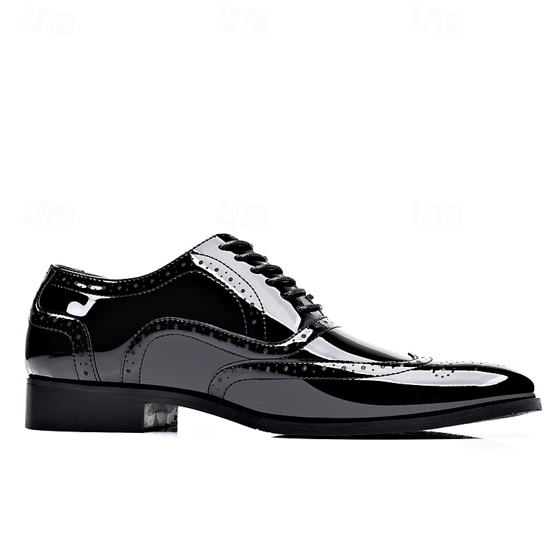 pánské černé lakované boty brogue - klasický formální styl pro podnikání, kancelář a zvláštní příležitosti 2025 - $42.99 –P2