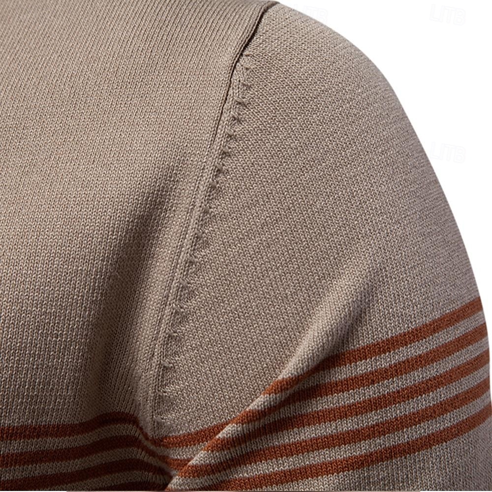 Men's Polo Knit Polo Sweater Formal Work Turndown Quarter Zip Short Sleeve Striped Zip Up Stripe-Trim Spring Black White Khaki Polo 2025 - $28.99 –P13