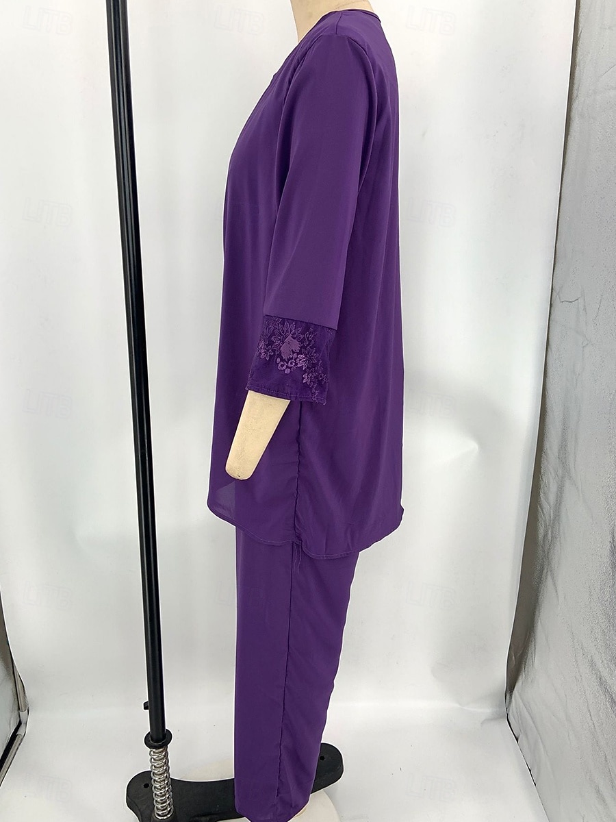 Strój weselny dla matki panny młodej elegancki casualowy dekolt w sztyfcie długość do podłogi poliester długi rękaw z koronką 2025 - $79.99 –P4