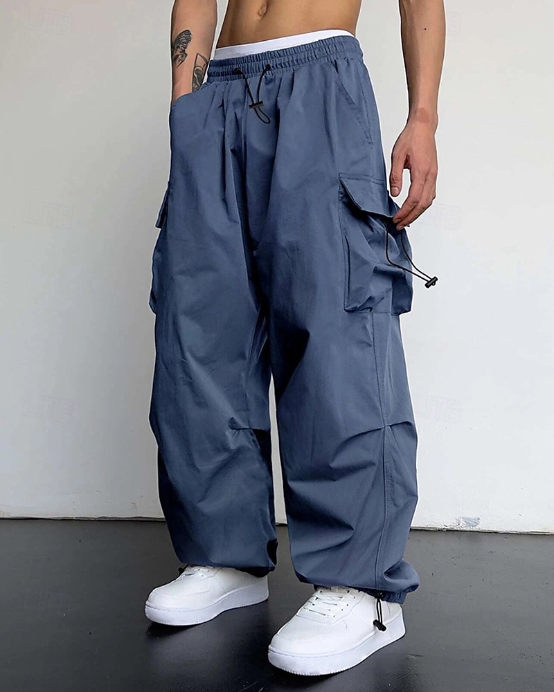 Homens Calças Cargo Calças Com Cordão Cintura elástica Bolso multi Tecido Vestível Diário Ao ar livre Acampar e Caminhar Moda Clássico Azul Verde Claro de 2026 por $32.99 –P3