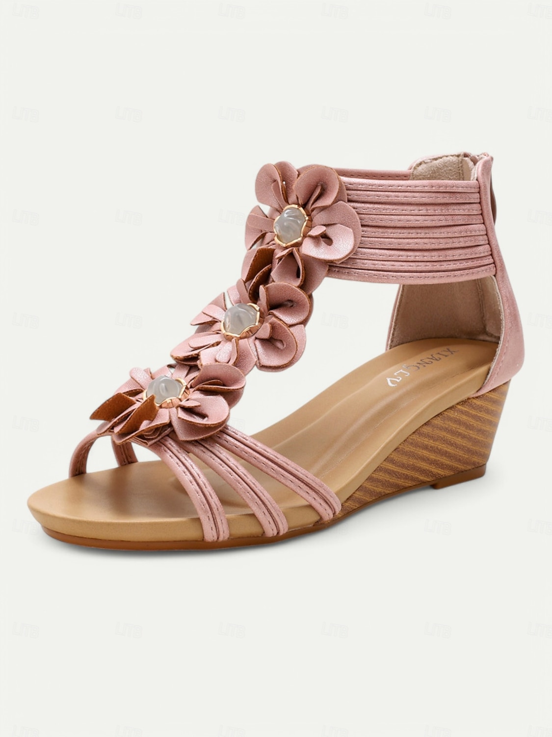 damskie sandały na koturnie w stylu boho z kwiatowym wzorem – romantyczne letnie sandały gladiatorki z odkrytymi palcami i elastycznymi paskami na plażę i na co dzień 2026 - $34.99 –P2