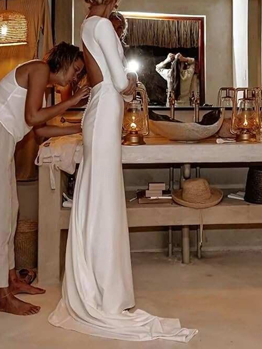 Wedding Dresses Ball Gown Scoop Neck Long Sleeve Chapel Train Satin Bridal Gowns With Pleats Ruched 2026 - $159.99 –P2