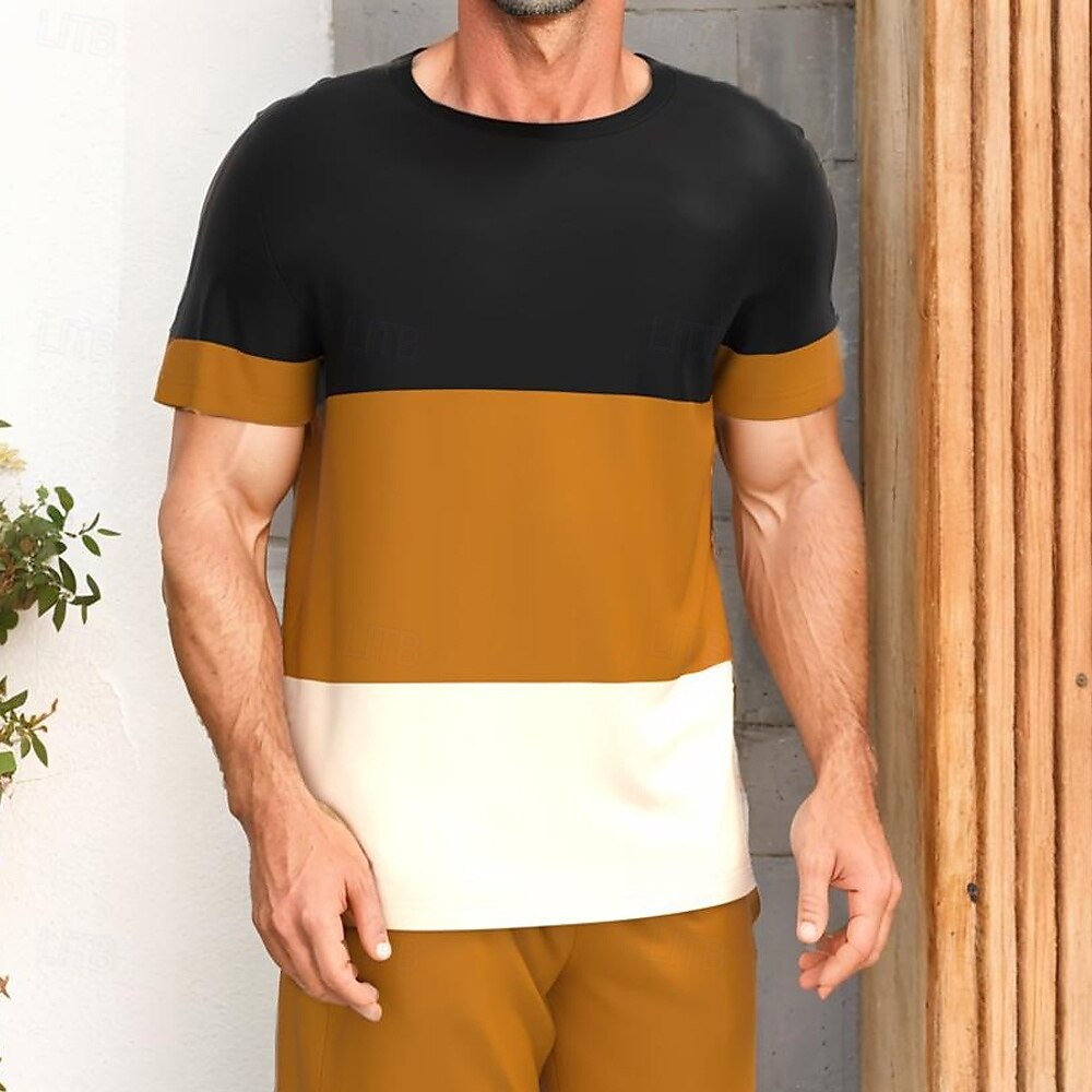 Per uomo A righe 2 pezzi Set di magliette Top estivi Manica Corta Pantaloni corti Girocollo Canotta sportiva Casual All'aperto Vacanza Sport Stampa 3D Estate Marrone del 2025 a $25.99 –P2