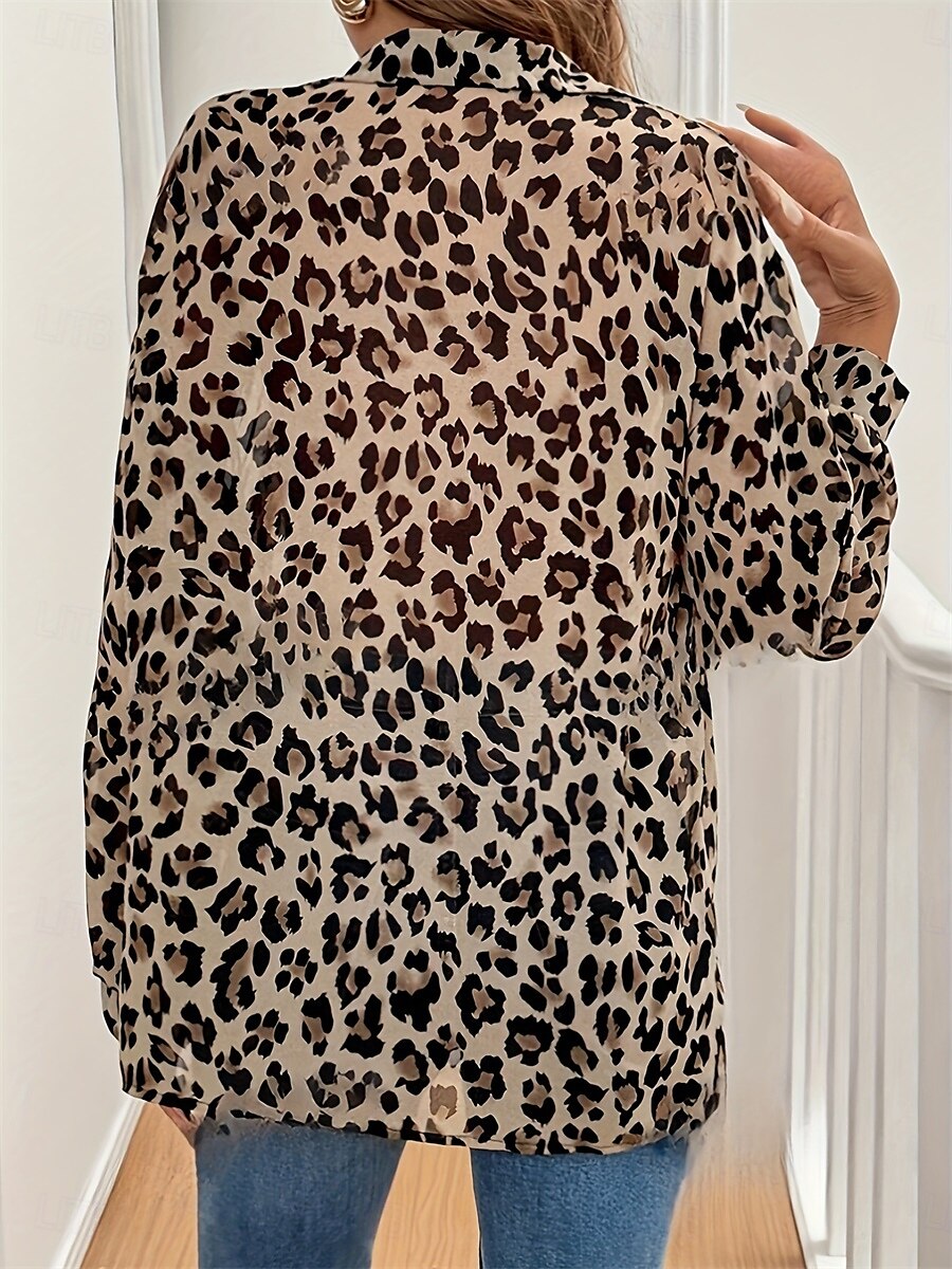 Dámské Košile Halenka Leopard Elegantní Denní stylové Dlouhý rukáv Košilový límec Běžné topy Práce Denní Dovolená Knoflíky Levhart Léto Jaro 2025 - $29.99 –P3
