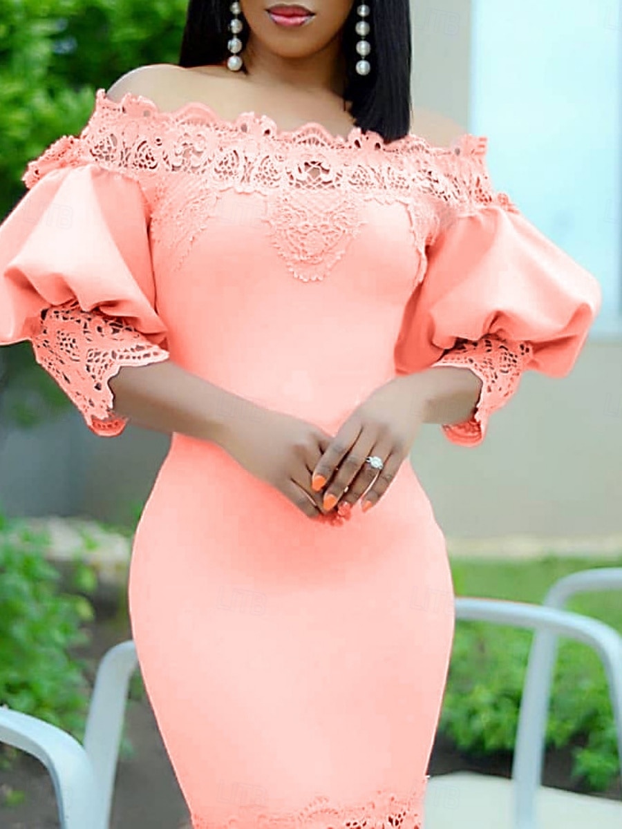 Kentucky Derby Kvinners Maxikjole Sexy Kjole Puffermansjett Kjole Elegant Formell Fest Bryllupsgjest Forlovelse Regular Fit Grafisk 3/4 Lengde Erme Off Shoulder Svart Hvit Rosa Rød 2025 - $49.99 –P2