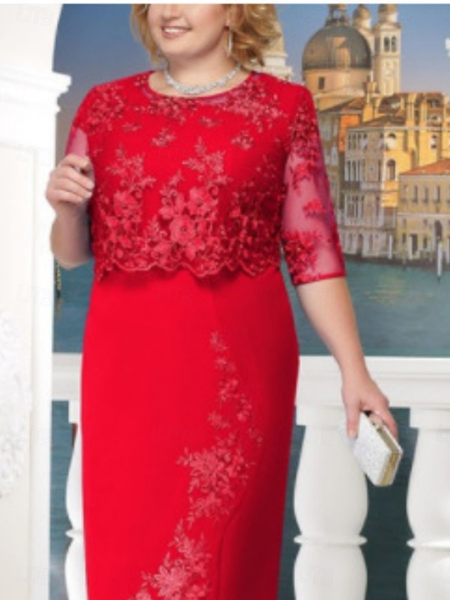 Dámské Midi šaty Krajkové šaty Bodycon šaty Šaty s očkem Narozeniny koktejl Dovolená Denní Běžný Bez vzoru Poloviční rukáv Tričkový Rubínově červená Námořnická modř Vodní modrá Léto 2025 - $36.99 –P3