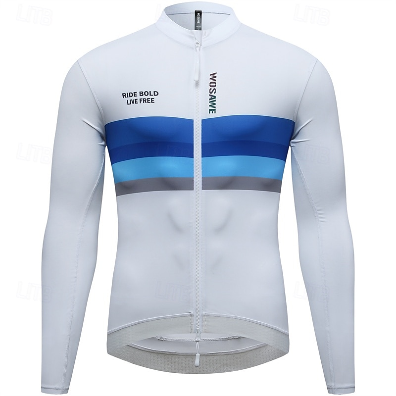 Homme Maillot de cyclisme Bloc de Couleur manche longue Cyclisme Maillot avec 3 poches arrière VTT Vélo tout terrain Séchage Rapide Respirant Des sports Blanche Bleu Vêtement Tenue de 2025 ? $61.99 –P4