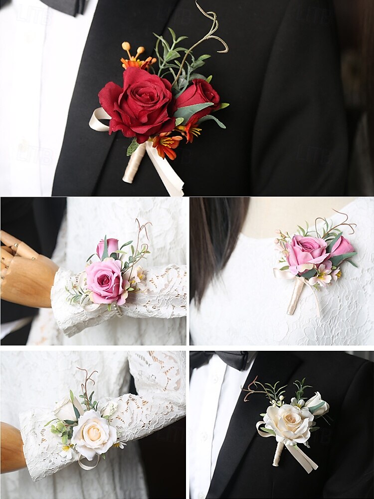 butoniera de nunta si corsajul de la incheietura mainii – accesorii florale elegante de trandafiri artificiali pentru mire, miri, domnisoare de onoare si evenimente speciale 2025 - $11.99 –P4