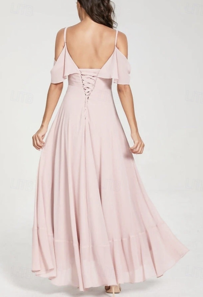 A-Line Bridesmaid Dress V Neck / Spaghetti Strap Short Sleeve Elegant Asymmetrical Chiffon with Split Front / Ruching 2025 - $155.99 –P2